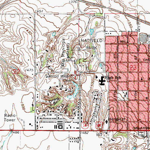 Topographic Map of Sacred Heart Cemetery, OK