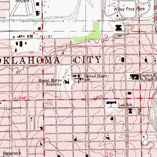 Topographic Map of Sacred Heart Catholic School, OK