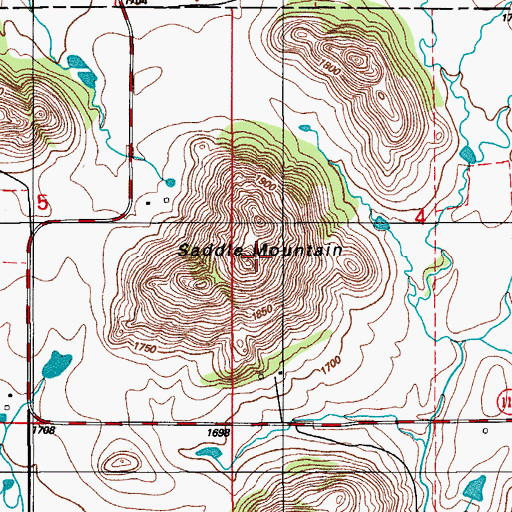 Topographic Map of Saddle Mountain, OK