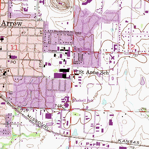 Topographic Map of Saint Anne School, OK
