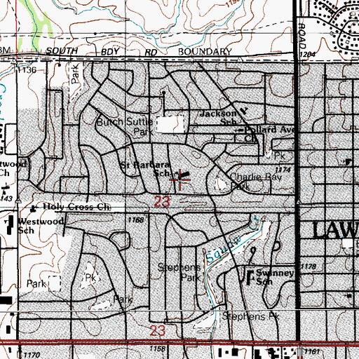 Topographic Map of Saint Barbara School, OK