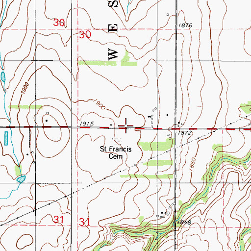 Topographic Map of Saint Francis School, OK
