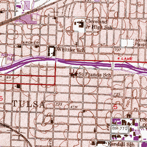 Topographic Map of Saint Francis School, OK