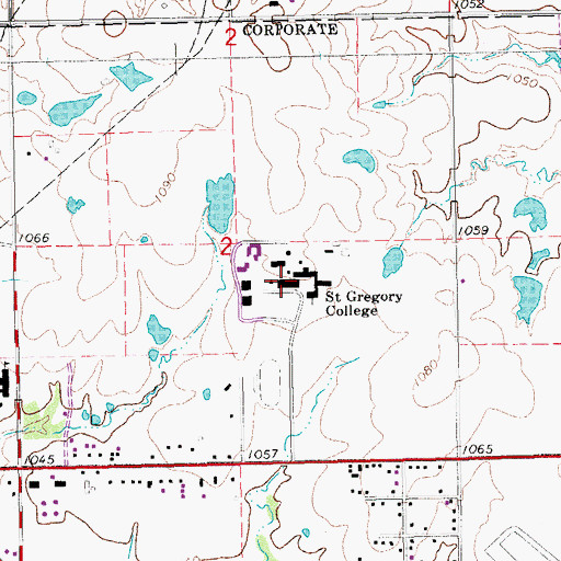 Topographic Map of Saint Gregorys University, OK