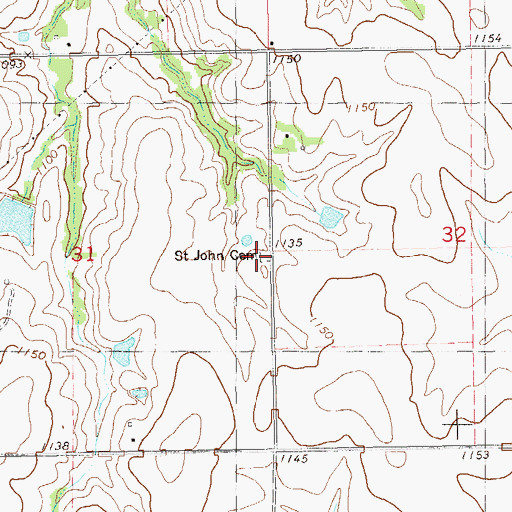 Topographic Map of Saint John Cemetery, OK