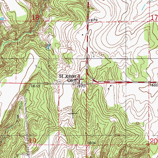 Topographic Map of Saint Johns Cemetery, OK
