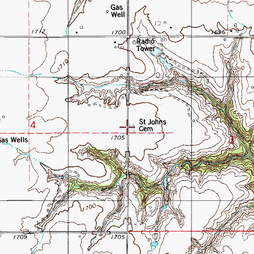 Topographic Map of Saint Johns Cemetery, OK