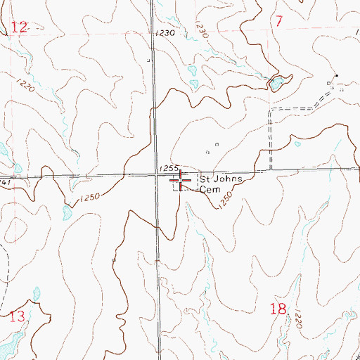 Topographic Map of Saint Johns Cemetery, OK