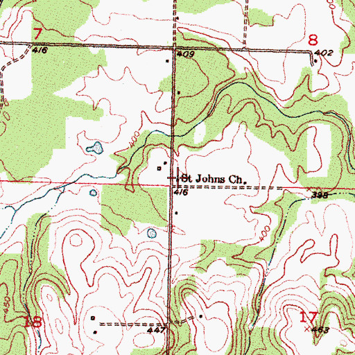 Topographic Map of Saint Johns Church, OK