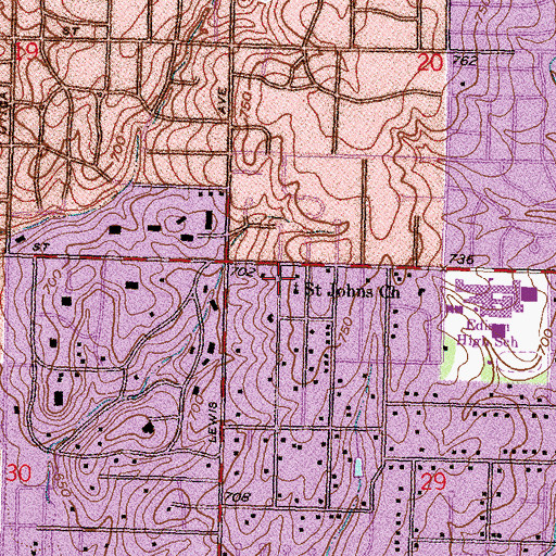 Topographic Map of Saint Johns Church, OK