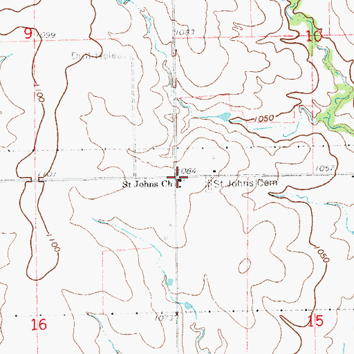 Topographic Map of Saint Johns Church, OK