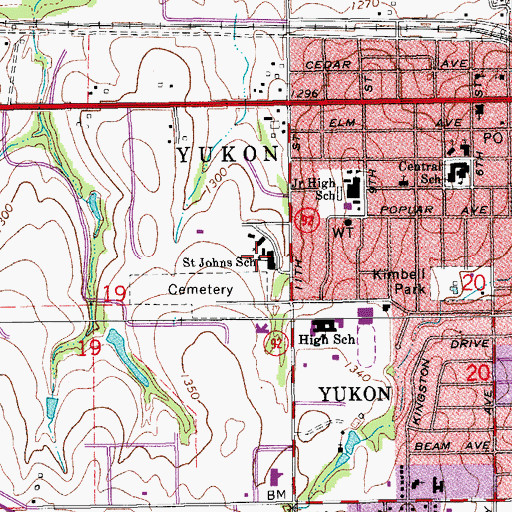 Topographic Map of Saint Johns School, OK