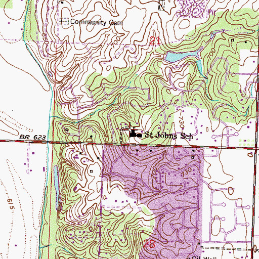 Topographic Map of Saint Johns School, OK