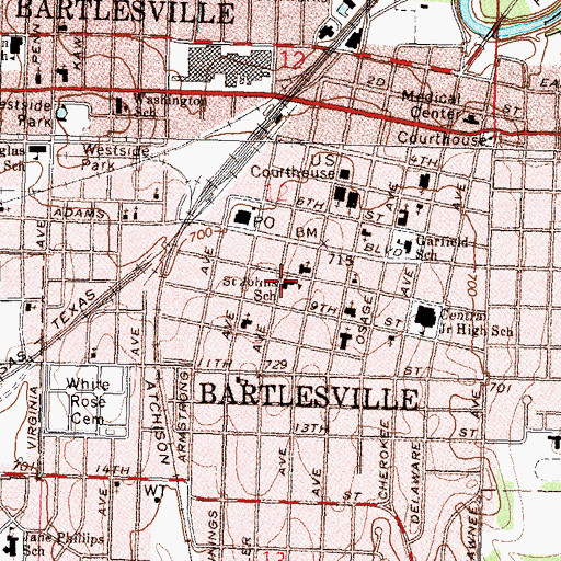 Topographic Map of Saint John Catholic School, OK