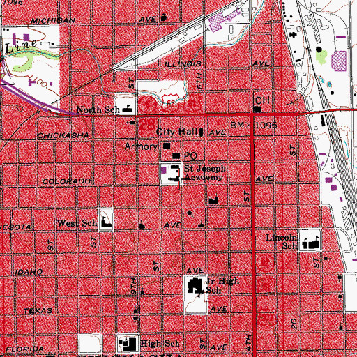 Topographic Map of Saint Joseph Academy (historical), OK