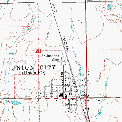Topographic Map of Saint Josephs Cemetery, OK