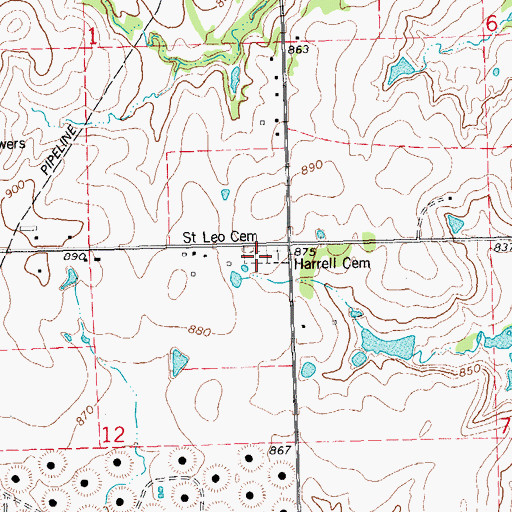 Topographic Map of Saint Leo Cemetery, OK