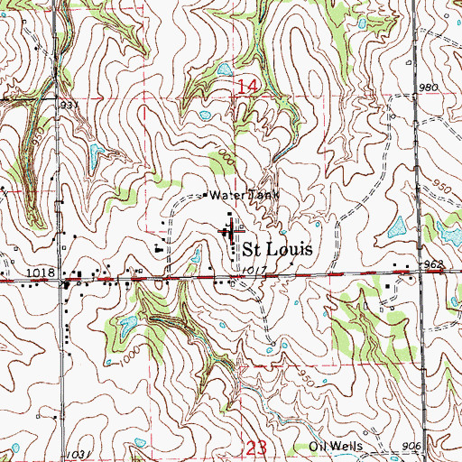 Topographic Map of Saint Louis, OK