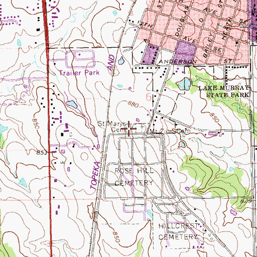 Topographic Map of Saint Marys Cemetery, OK