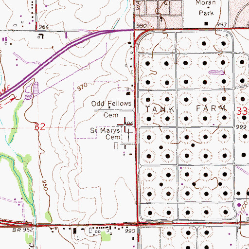 Topographic Map of Saint Mary's Catholic Cemetery, OK