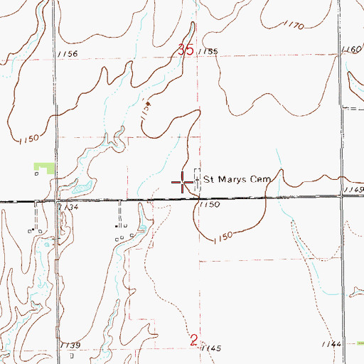 Topographic Map of Saint Marys Cemetery, OK