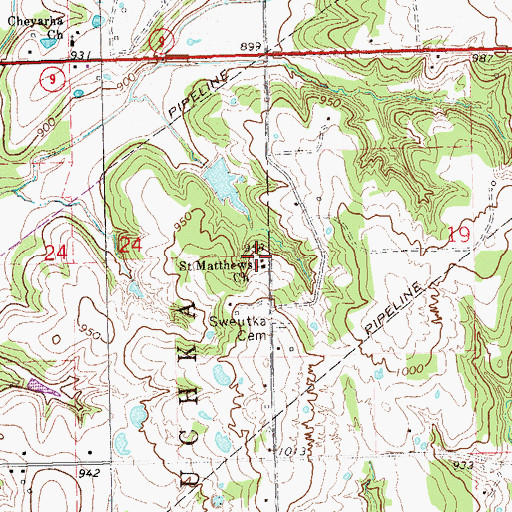Topographic Map of Saint Matthews Church, OK