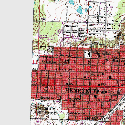 Topographic Map of Saint Michael School, OK