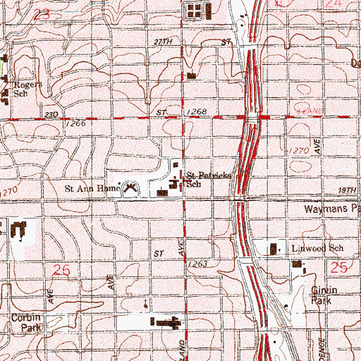 Topographic Map of Saint Patricks School, OK