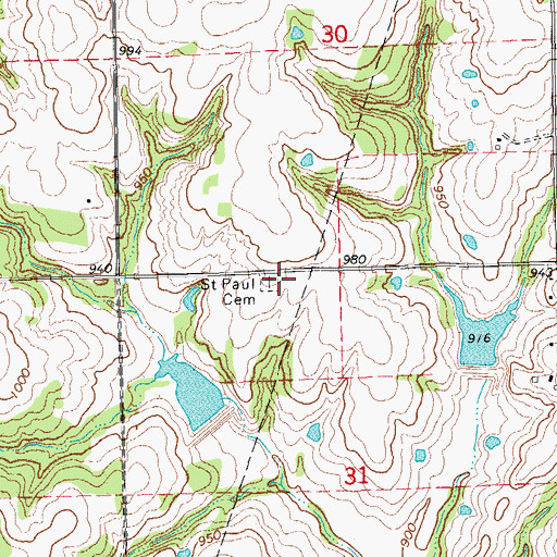 Topographic Map of Saint Paul Cemetery, OK