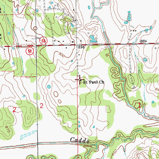 Topographic Map of Saint Paul Church, OK