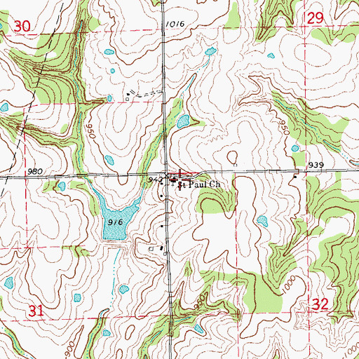 Topographic Map of Saint Paul Church, OK