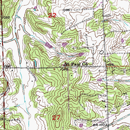 Topographic Map of Saint Paul Church, OK