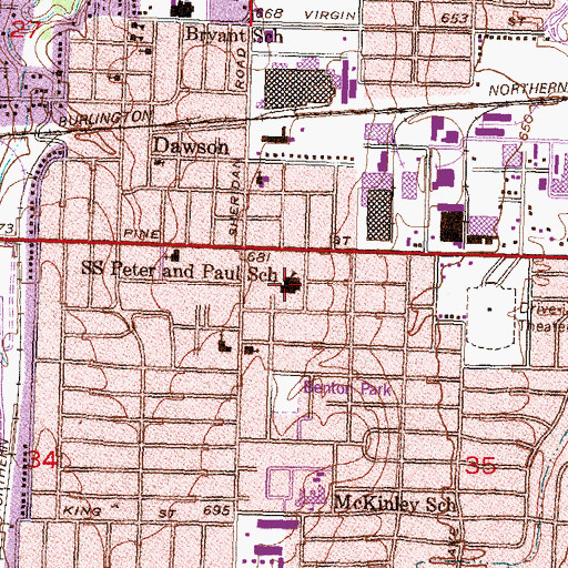 Topographic Map of Saints Peter and Paul Catholic School, OK