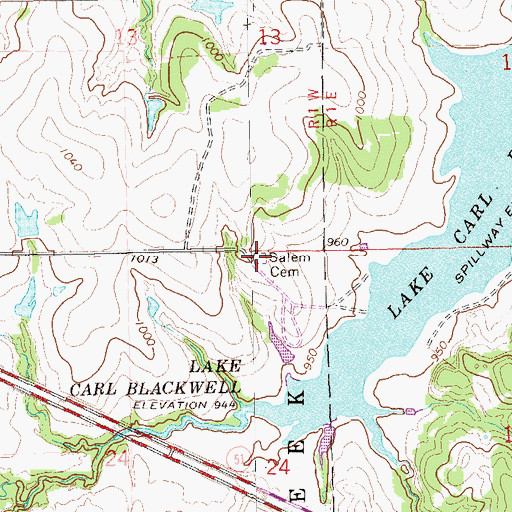 Topographic Map of Salem Cemetery, OK
