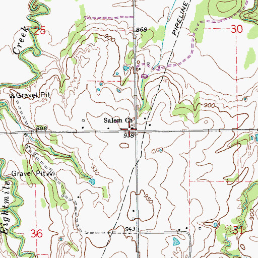 Topographic Map of Salem Church, OK