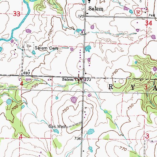 Topographic Map of Salem Church, OK