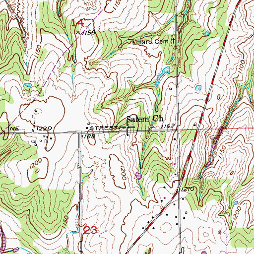 Topographic Map of Salem Church, OK