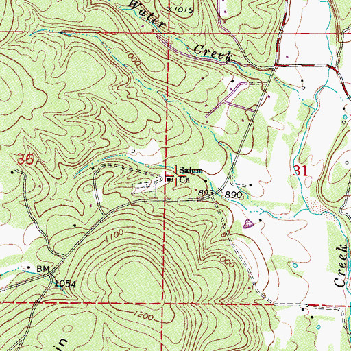 Topographic Map of Salem Church, OK