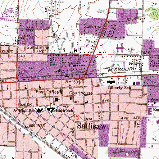 Topographic Map of Sallisaw, OK