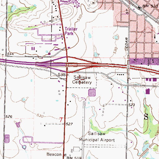 Topographic Map of Sallisaw Cemetery, OK