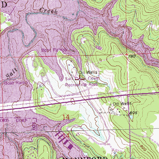 Topographic Map of Salt Creek Cove Recreation Area, OK