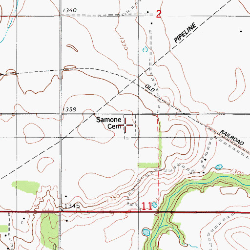 Topographic Map of Samone Cemetery, OK