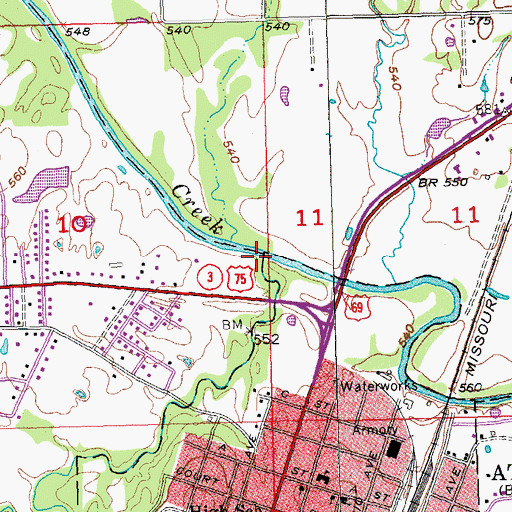 Topographic Map of Sand Creek, OK