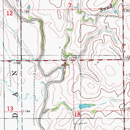 Topographic Map of Sand Creek, OK