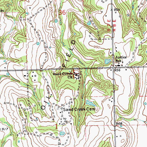 Topographic Map of Sand Creek Church, OK