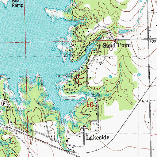 Topographic Map of Sand Point, OK