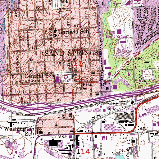 Topographic Map of Sand Springs, OK
