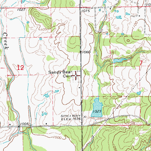 Topographic Map of Sandy Bear Cemetery, OK
