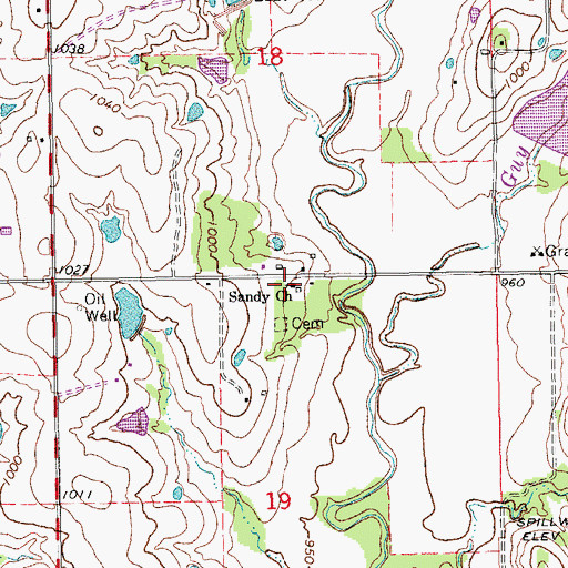Topographic Map of Sandy Baptist Church, OK