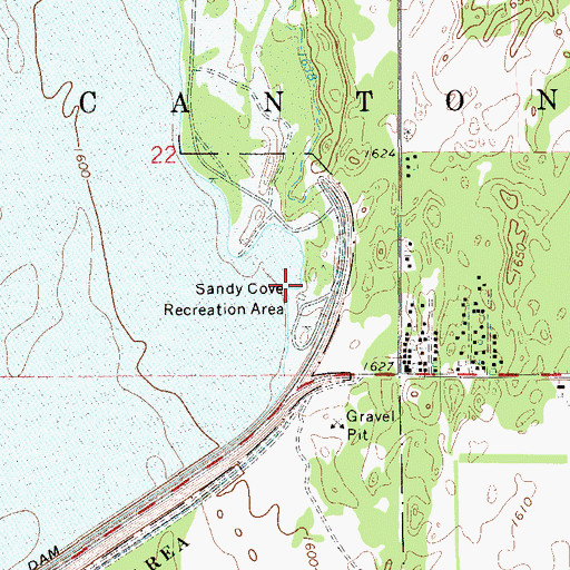 Topographic Map of Sandy Cove Recreation Area, OK